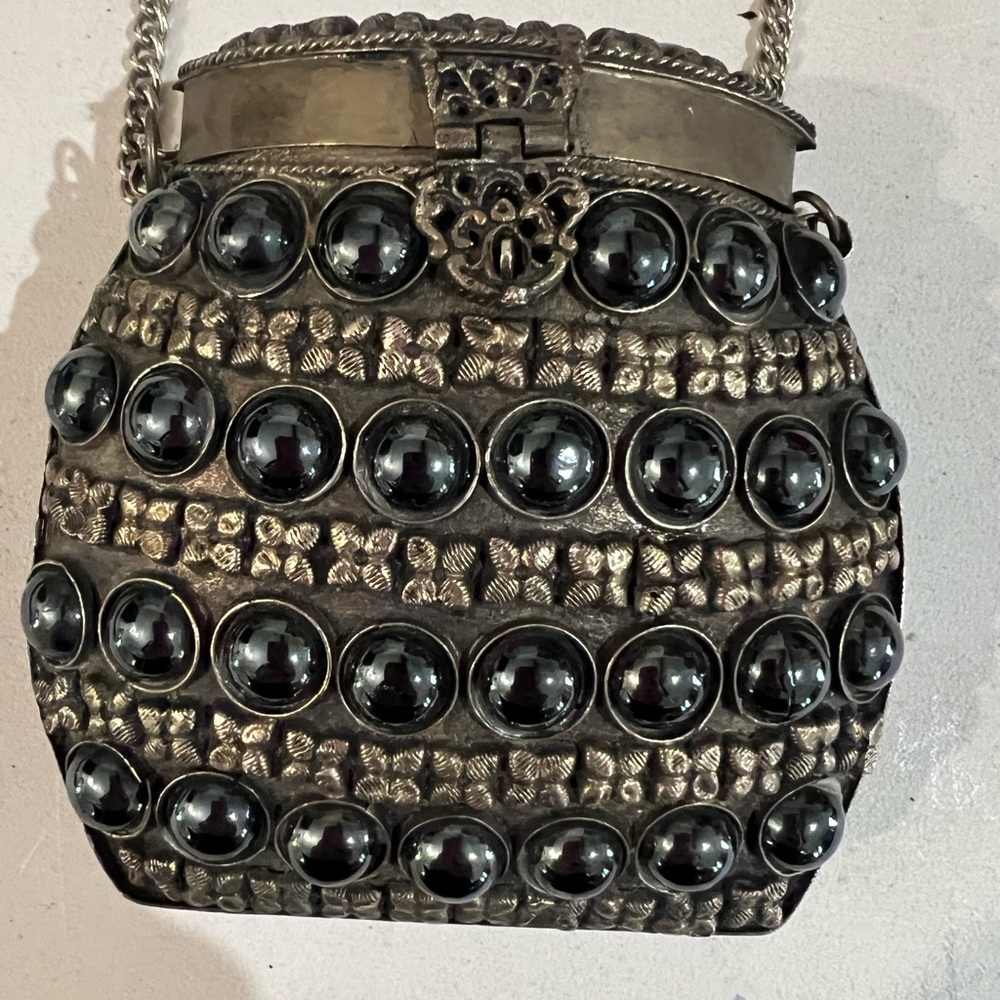 Ornate Hard Metal Bag w/ Stones
